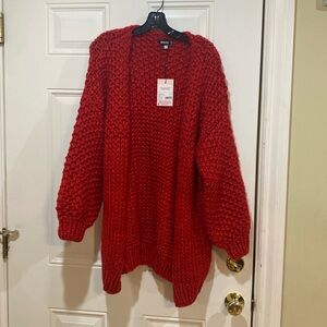 New Missguided red chunky hand knit sweater cardigan